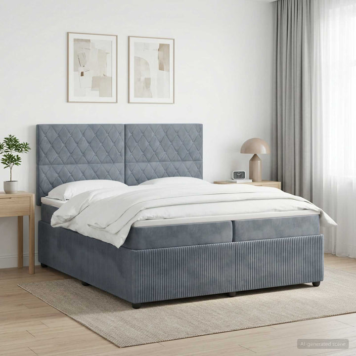 Boxmadras med topmadras Mørkegrå 200 x 200 cm Fløjl