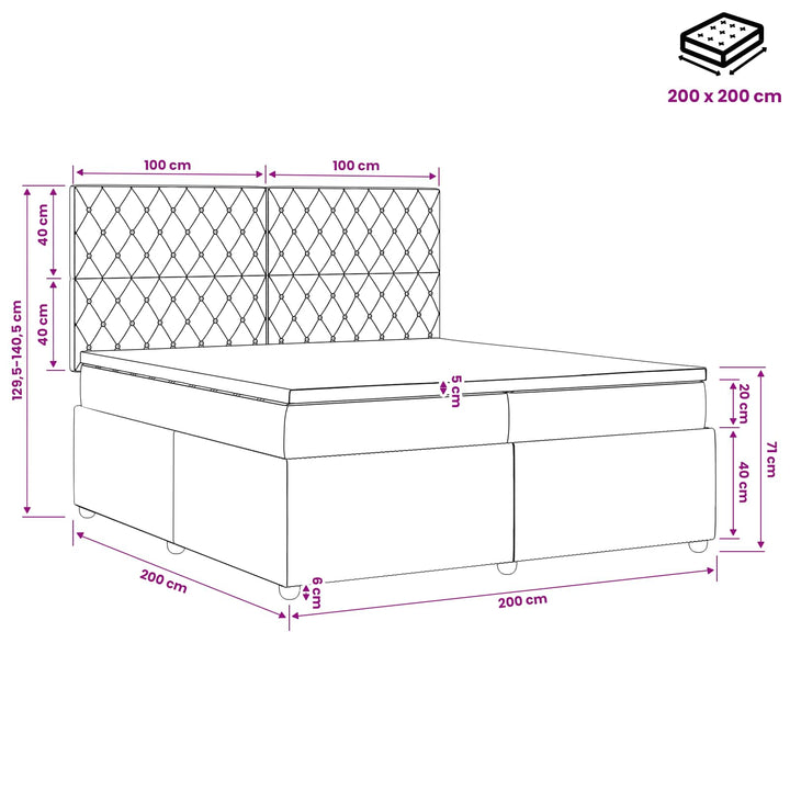 Boxmadras med topmadras Mørkegrå 200 x 200 cm Fløjl