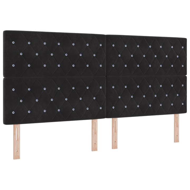 Boxmadras med topmadras med hovedgærde Sort 200 x 200 cm Fløjl