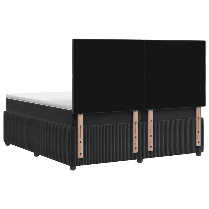 Boxmadras med topmadras med hovedgærde Sort 200 x 200 cm Fløjl