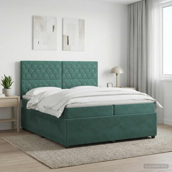 Boxmadras med topmadras Mørkegrøn 200 x 200 cm Fløjl