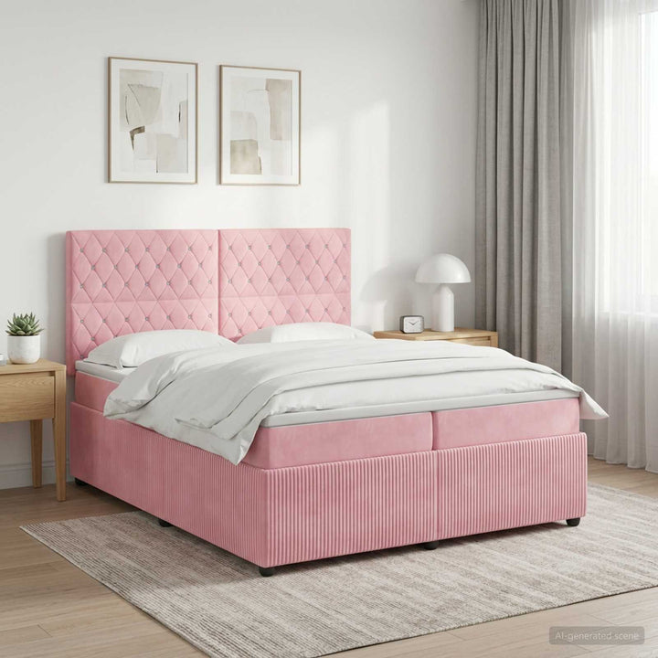 Boxmadras med topmadras Lyserød 200 x 200 cm Fløjl