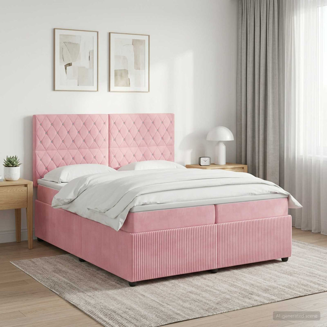 Boxmadras med topmadras Lyserød 200 x 200 cm Fløjl