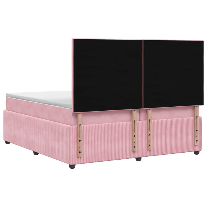 Boxmadras med topmadras Lyserød 200 x 200 cm Fløjl