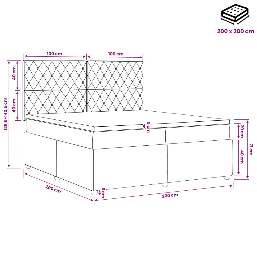 Boxmadras med topmadras Lyserød 200 x 200 cm Fløjl