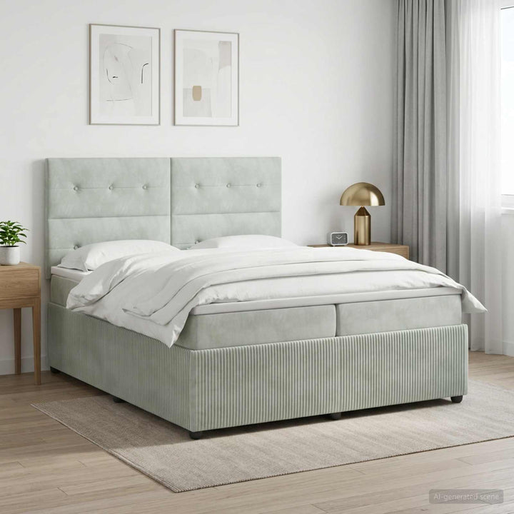 Boxmadras med topmadras Lysegrå 200 x 200 cm Fløjl