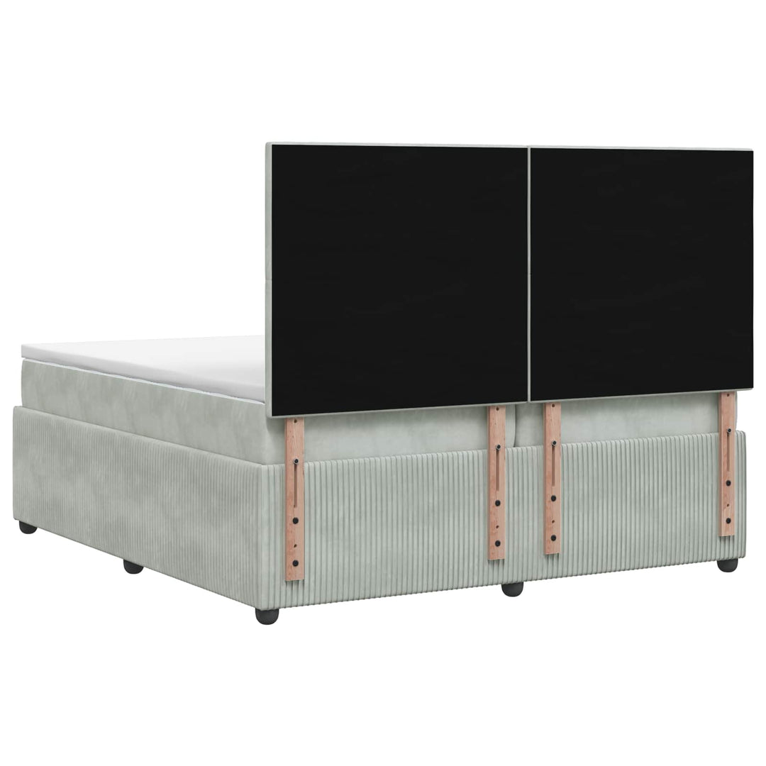 Boxmadras med topmadras Lysegrå 200 x 200 cm Fløjl