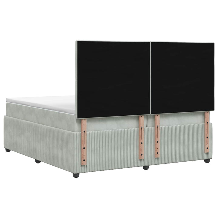 Boxmadras med topmadras Lysegrå 200 x 200 cm Fløjl