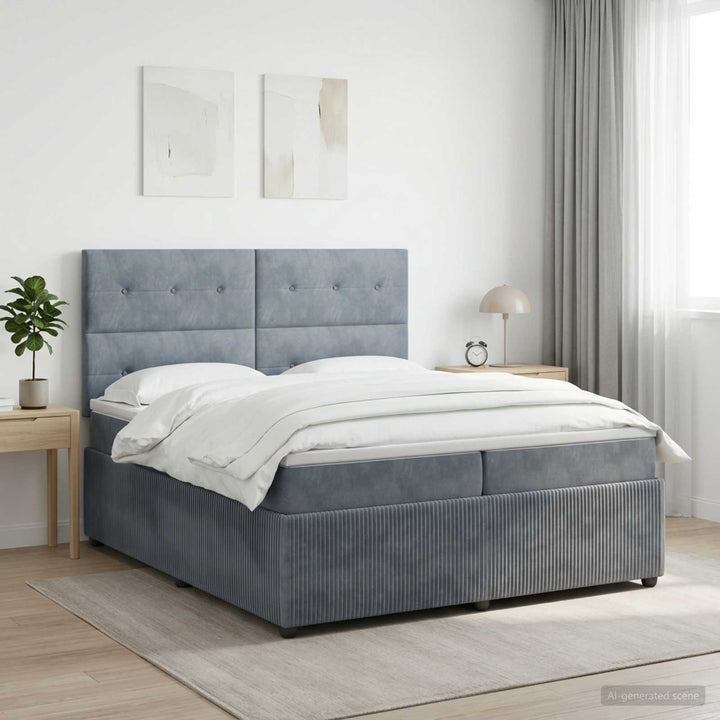 Boxmadras med topmadras Mørkegrå 200 x 200 cm Fløjl
