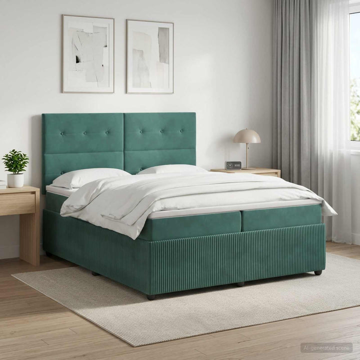 Boxmadras med topmadras Mørkegrøn 200 x 200 cm Fløjl