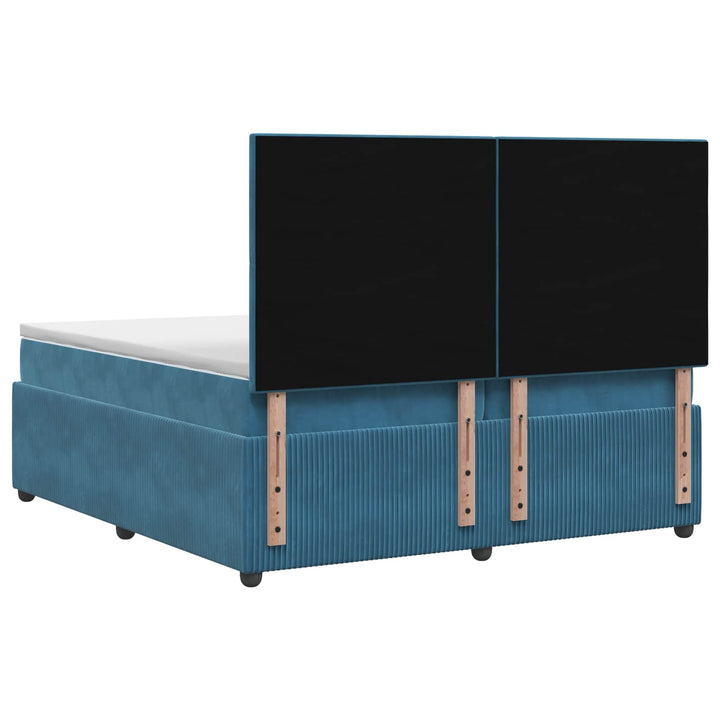 Boxmadras med topmadras med hovedgærde Blå 200 x 200 cm Fløjl