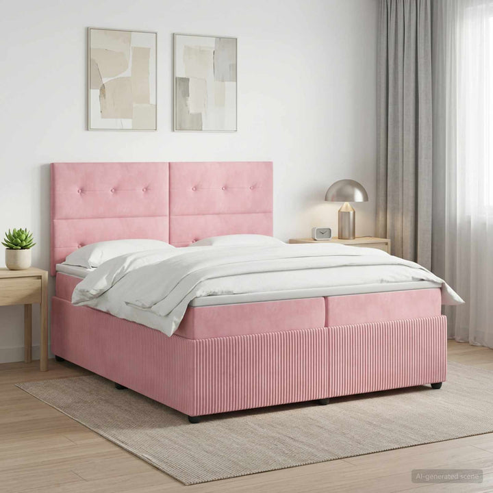 Boxmadras med topmadras Lyserød 200 x 200 cm Fløjl