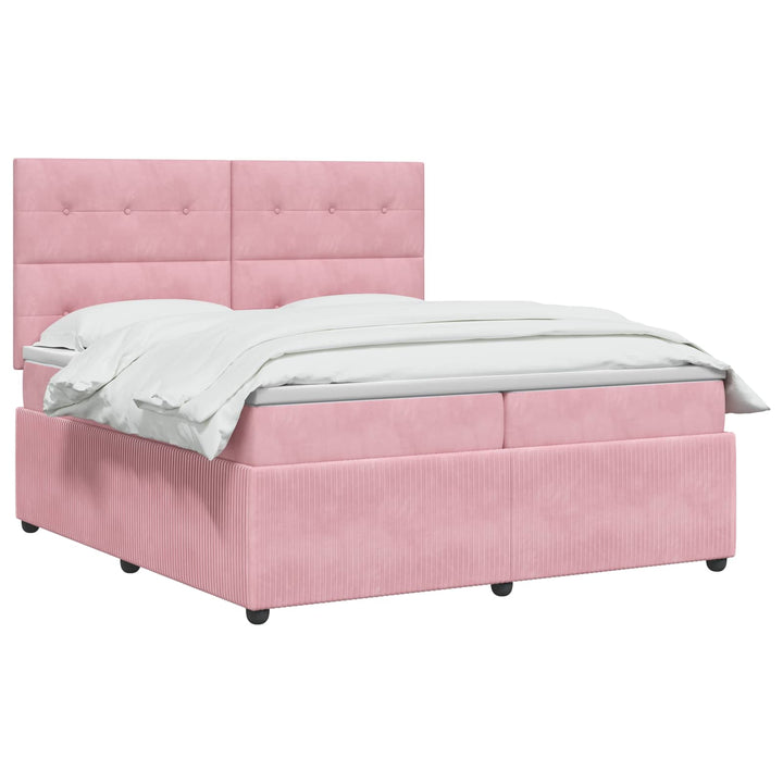 Boxmadras med topmadras Lyserød 200 x 200 cm Fløjl