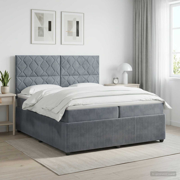 Boxmadras med topmadras Mørkegrå 200 x 200 cm Fløjl