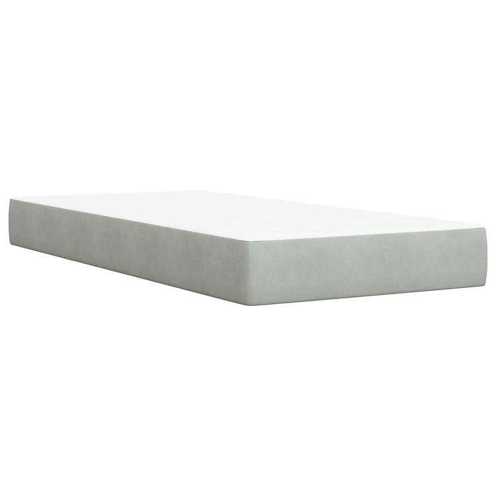 Boxmadras med topmadras med hovedgærde Lysegrå Enkelt Fløjl