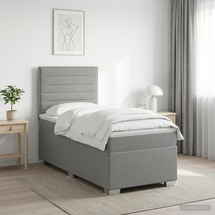 Boxmadras med topmadras med hovedgærde Lysegrå 80 x 200 cm Stof