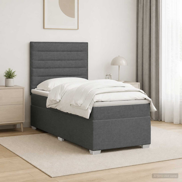 Box Spring Seng med Madras og LED Mørkegrå 90 x 190 cm Stof