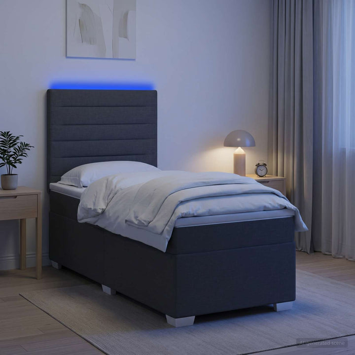 Box Spring Seng med Madras og LED Mørkegrå 90 x 190 cm Stof