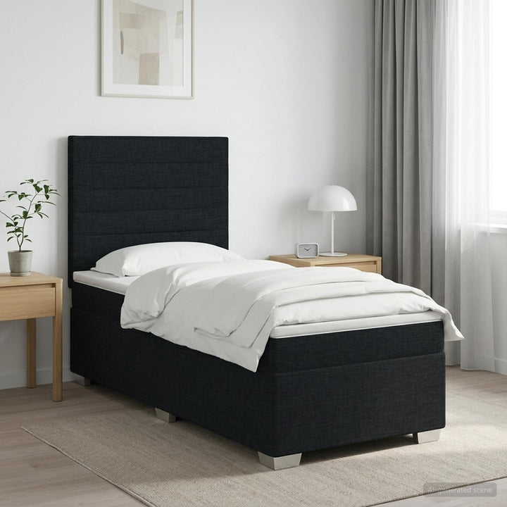 Boxmadras med topmadras med hovedgærde Sort 80 x 200 cm Stof