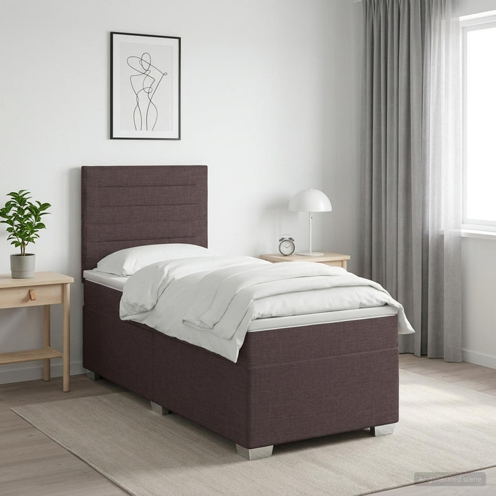 Boxmadras med topmadras Mørk Brun 90 x 200 cm Stof