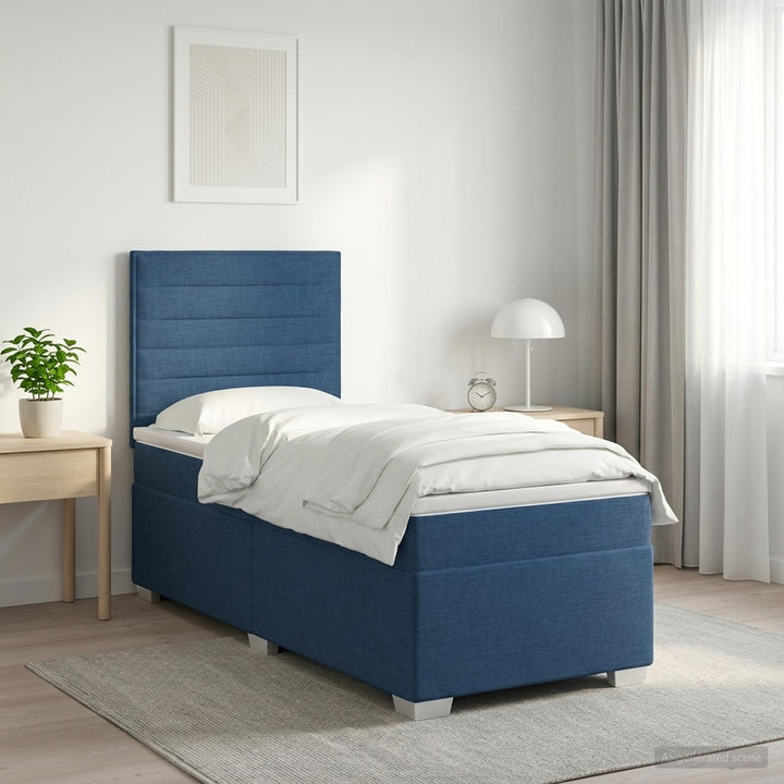 Boxmadras med topmadras med hovedgærde Blå 80 x 200 cm Stof