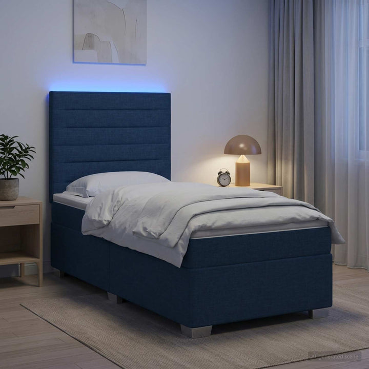 Boxmadras med topmadras med hovedgærde Blå 80 x 200 cm Stof