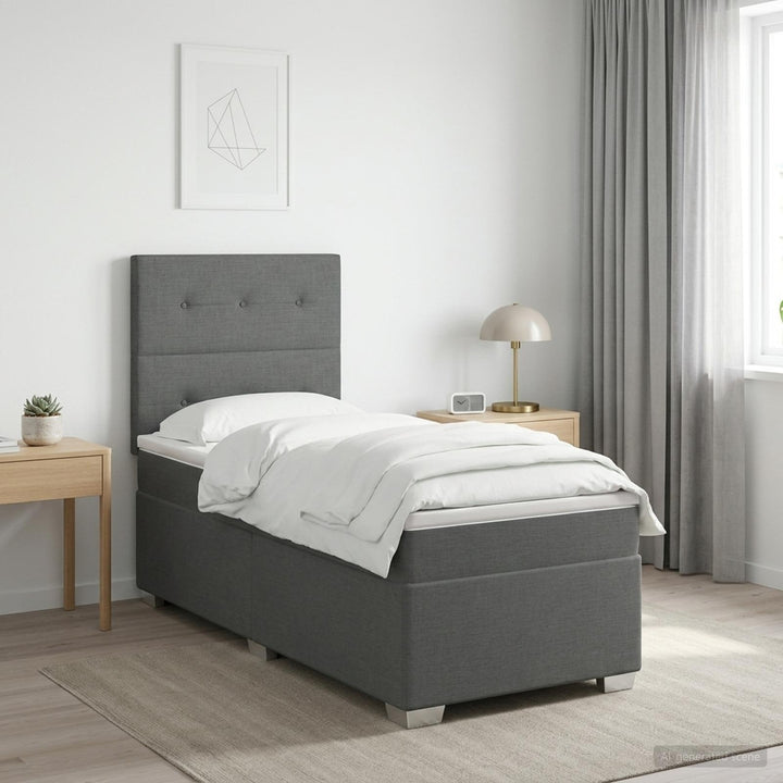Boxmadras med topmadras Mørkegrå 80 x 200 cm Stof