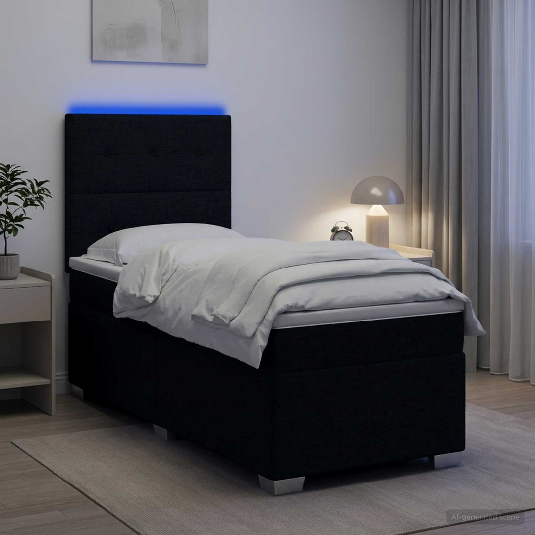 Boxmadras med topmadras med hovedgærde Sort 90 x 190 cm Stof