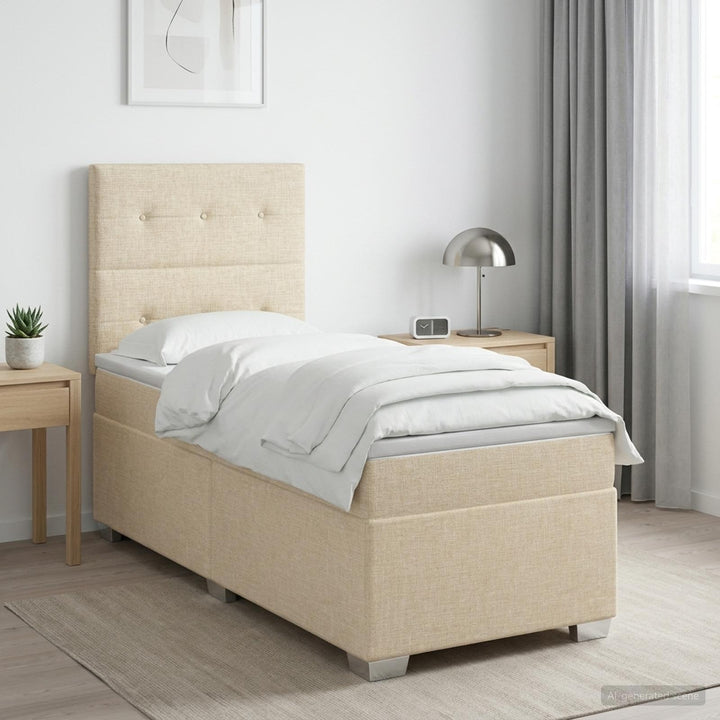 Boxmadras med topmadras Cremefarvet 80 x 200 cm Stof
