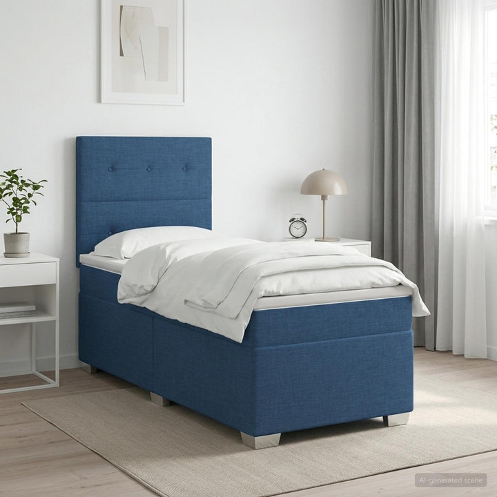 Boxmadras med topmadras med hovedgærde Blå 100 x 200 cm Stof