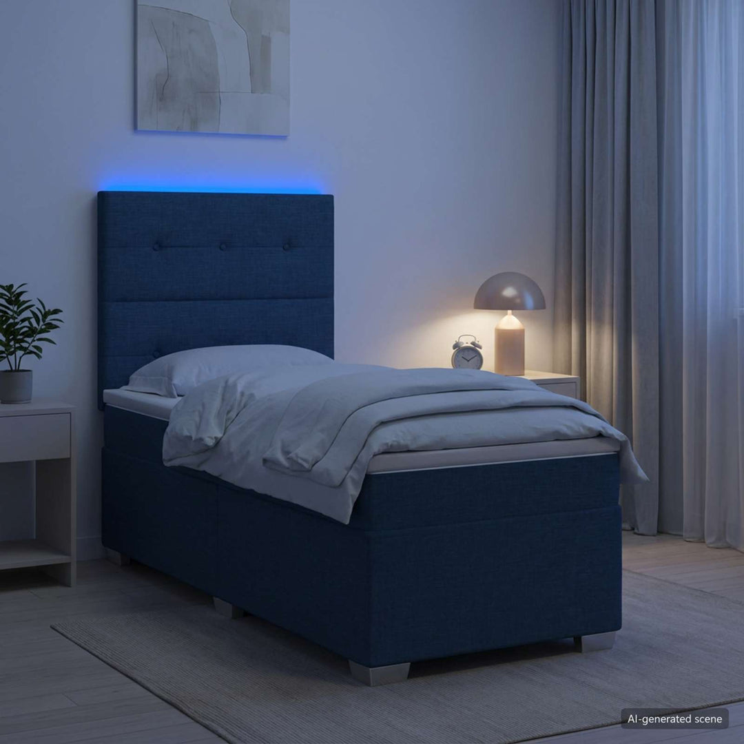 Boxmadras med topmadras med hovedgærde Blå 90 x 190 cm Stof