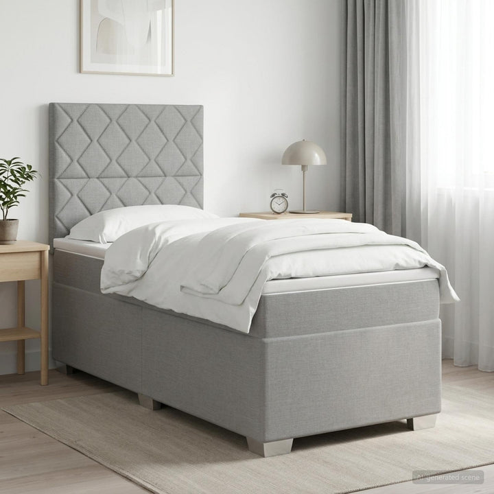 Boxmadras med topmadras med hovedgærde Lysegrå 90 x 200 cm Stof
