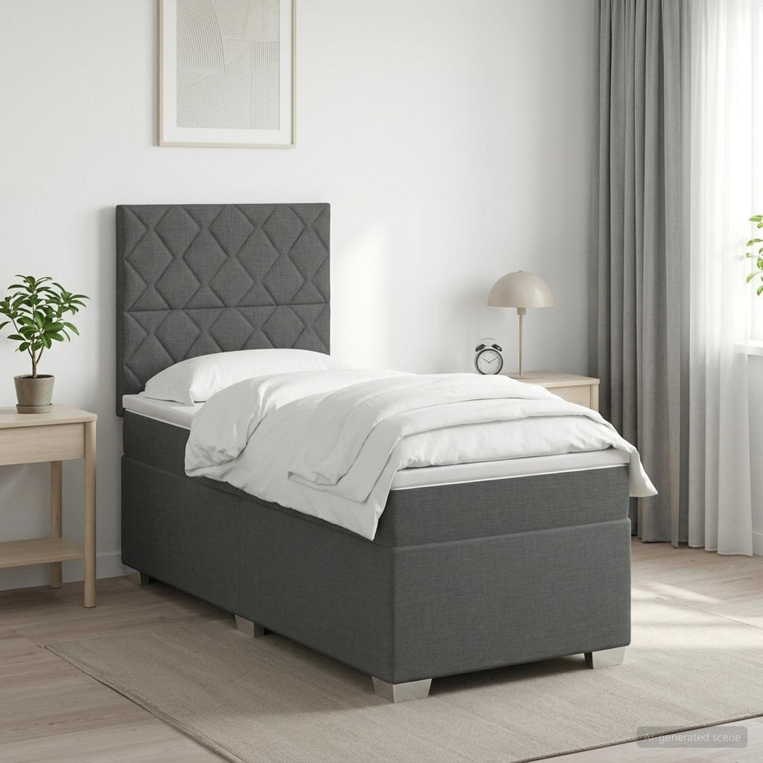 Boxmadras med topmadras Mørkegrå 90 x 200 cm Stof