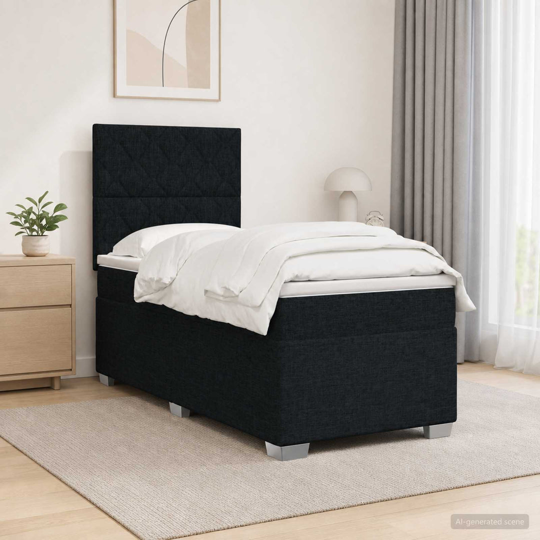 Boxmadras med topmadras med hovedgærde Sort 90 x 190 cm Stof