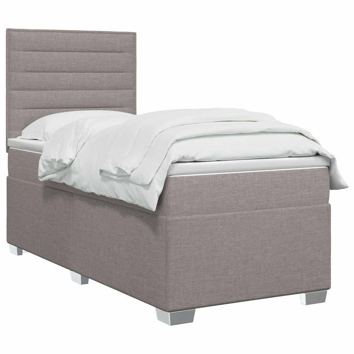 Boxmadras med topmadras med hovedgærde Gråbrun 90 x 200 cm Stof
