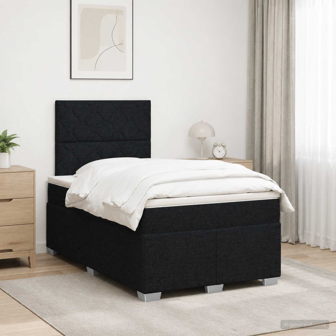 Boxmadras med topmadras med hovedgærde Sort 120 x 200 cm Stof