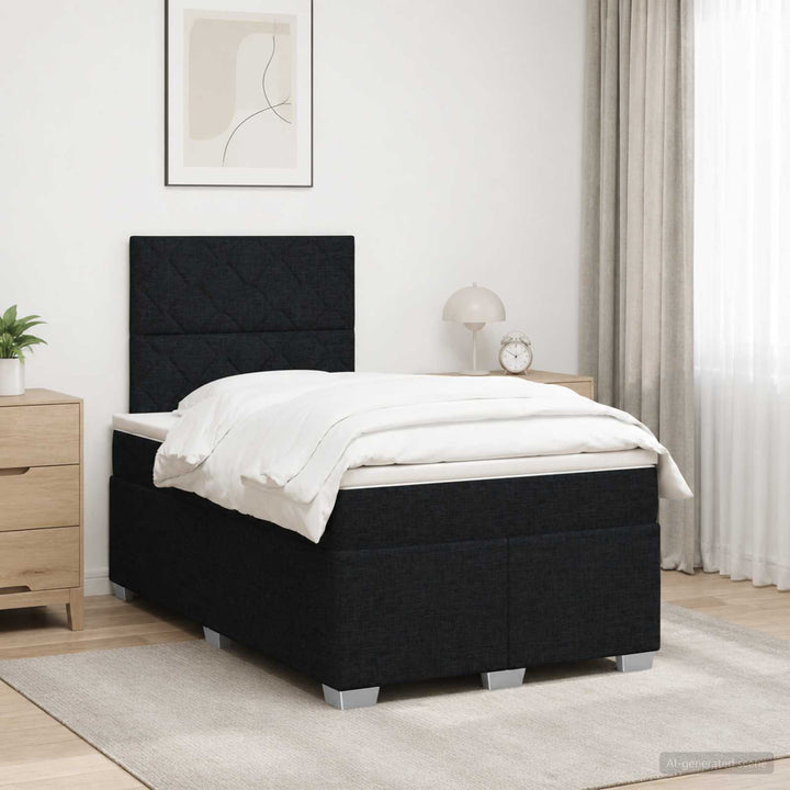 Boxmadras med topmadras med hovedgærde Sort 120 x 190 cm Stof