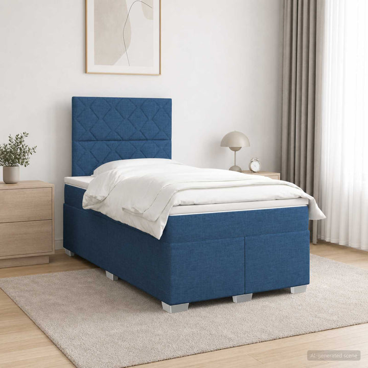 Boxmadras med topmadras med hovedgærde Blå 120 x 190 cm Stof
