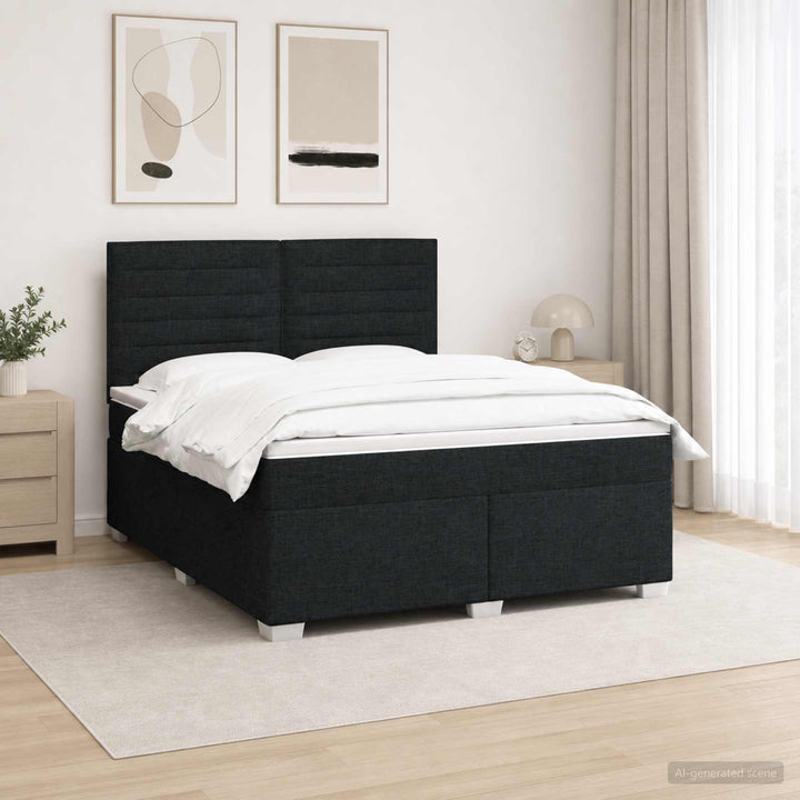 Boxmadras med topmadras med hovedgærde Sort 140 x 190 cm Stof