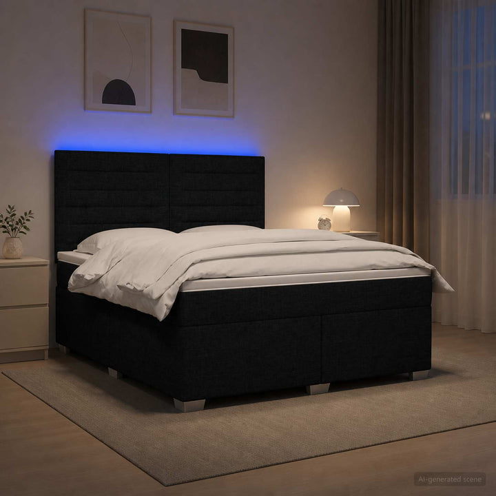 Boxmadras med topmadras med hovedgærde Sort 160 x 200 cm Stof