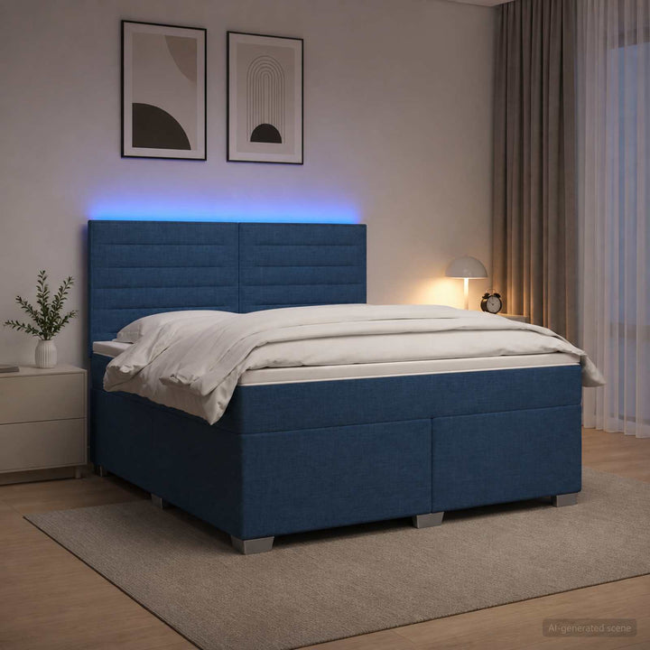 Boxmadras med topmadras med hovedgærde Blå 140 x 190 cm Stof