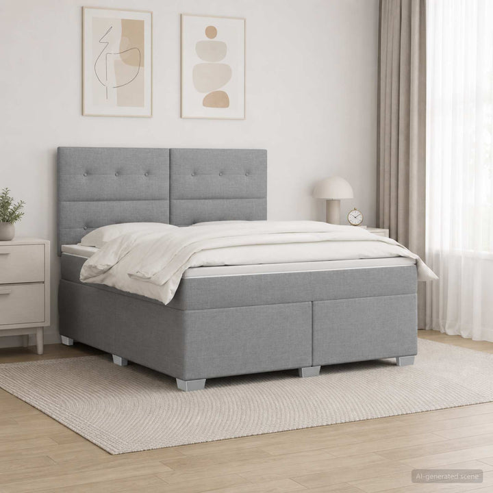 Boxmadras med topmadras Lysegrå 180 x 200 cm Stof