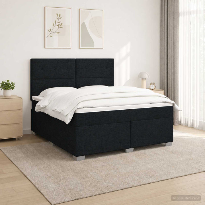 Boxmadras med topmadras med hovedgærde Sort 180 x 200 cm Stof