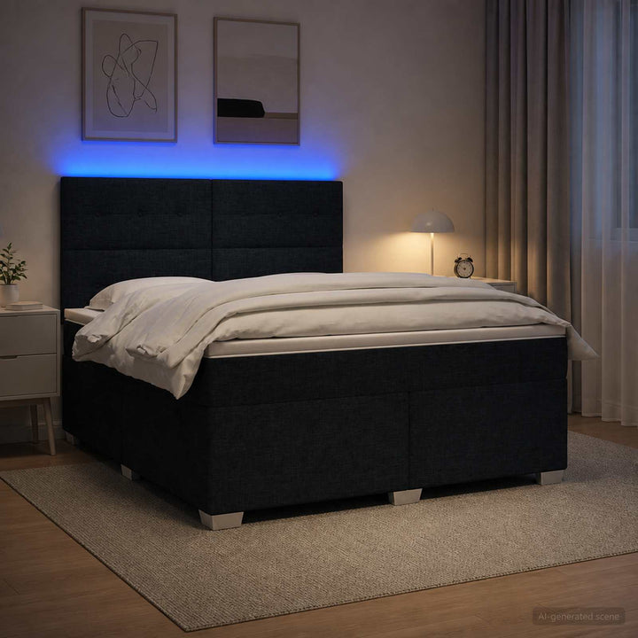 Boxmadras med topmadras med hovedgærde Sort 180 x 200 cm Stof