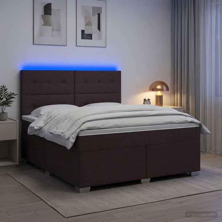 Boxmadras med topmadras Mørk Brun 180 x 200 cm Stof