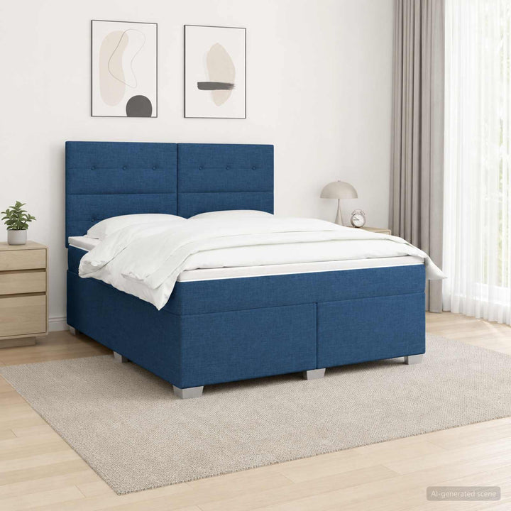 Boxmadras med topmadras med hovedgærde Blå 140 x 190 cm Stof