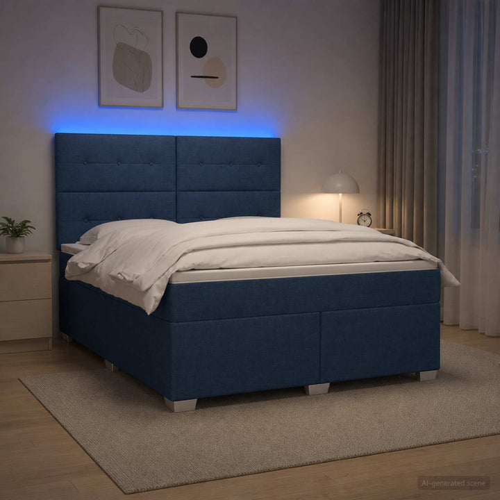 Boxmadras med topmadras med hovedgærde Blå 140 x 190 cm Stof