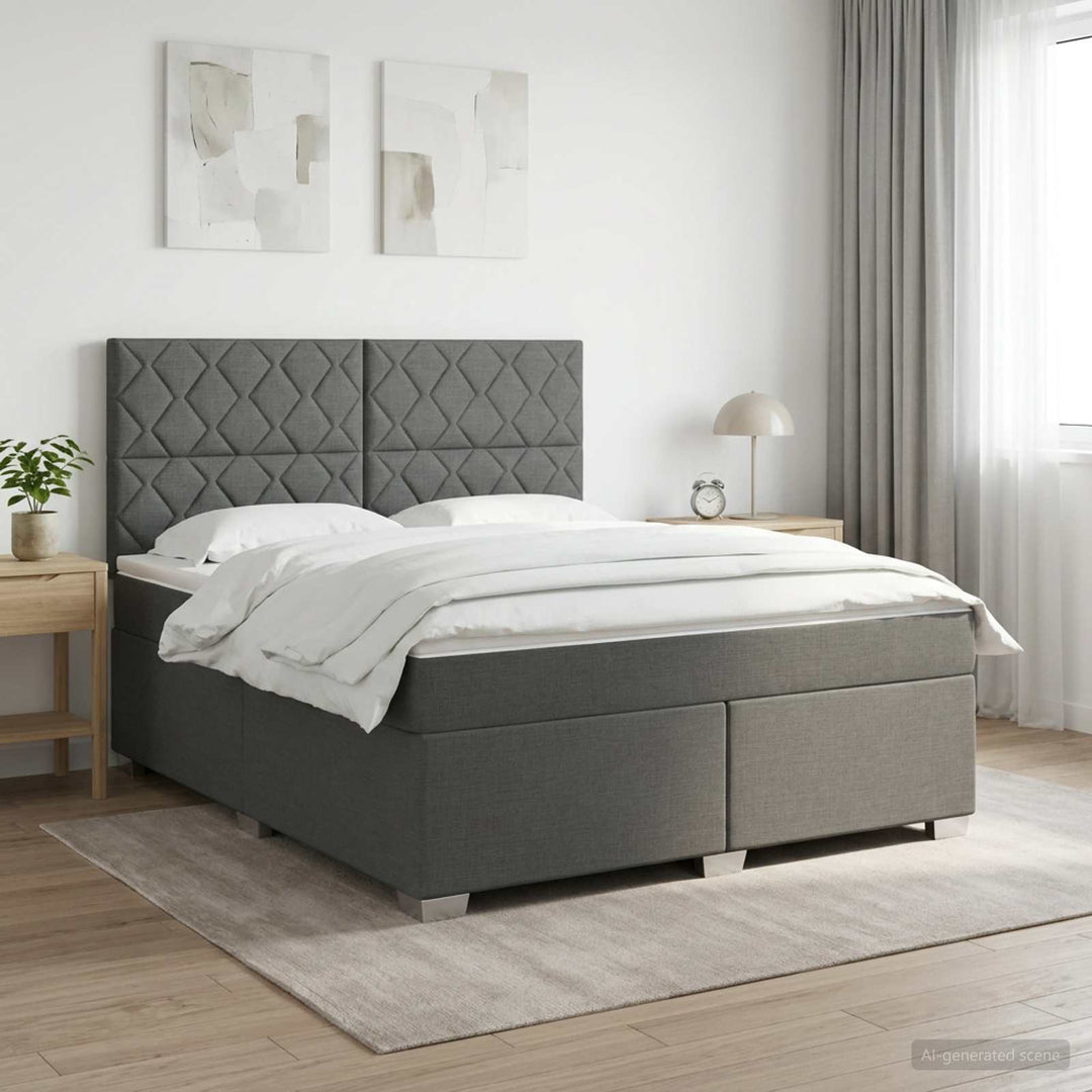 Boxmadras med topmadras Mørkegrå 140 x 200 cm Stof