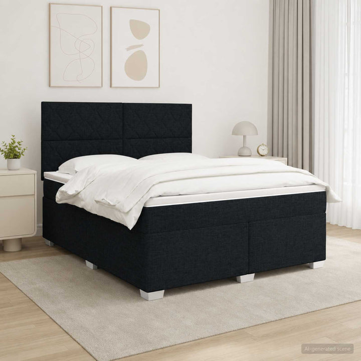Boxmadras med topmadras med hovedgærde Sort 160 x 200 cm Stof