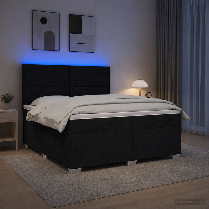 Boxmadras med topmadras med hovedgærde Sort 140 x 190 cm Stof